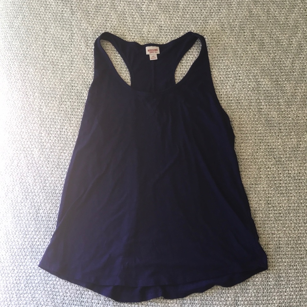 Mossimo navy racer back cotton tank top, size L